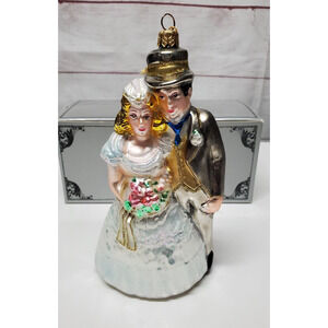 Kurt Adler Polonaise Komozja Wedding Couple Bride & Groom Glass Ornament w/Box